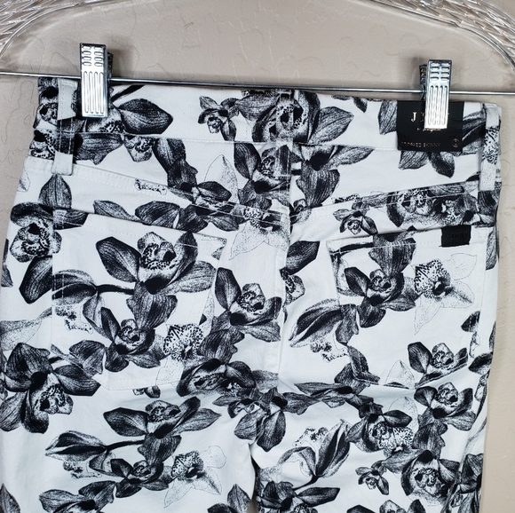 7 For All Man Kind Jen 7 White With Black Flowers Cropped Skinny Jean Sz 2 - Picture 9 of 11